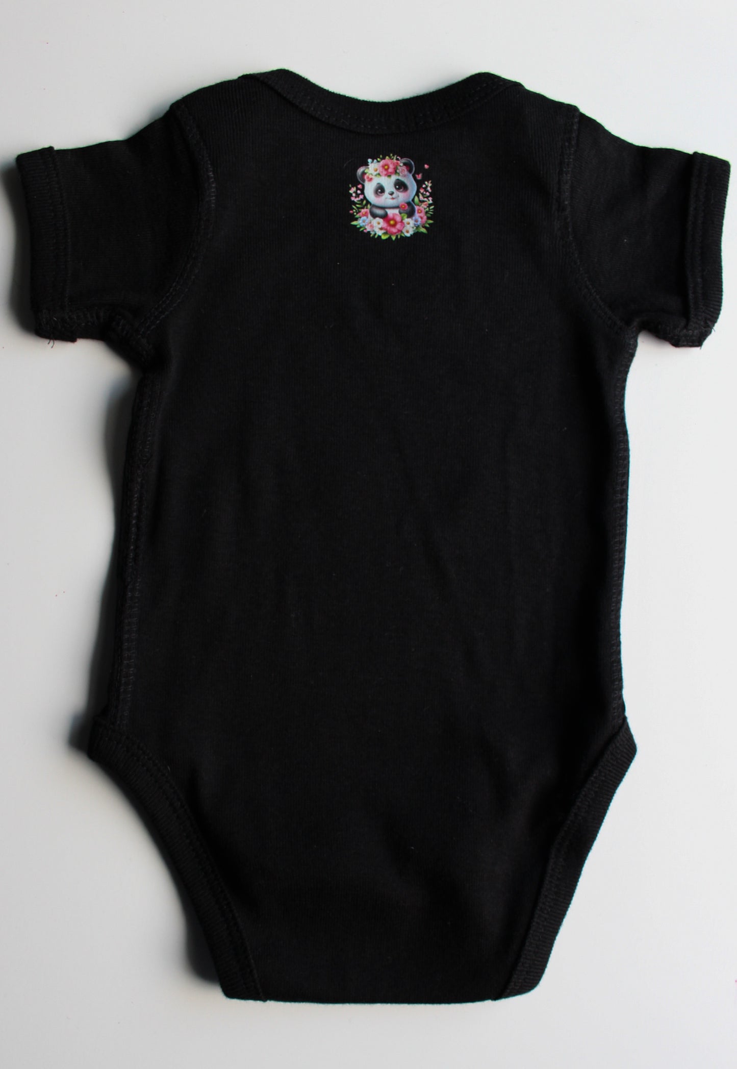 Infant Panda Pink Flower Baby Rib Bodysuit