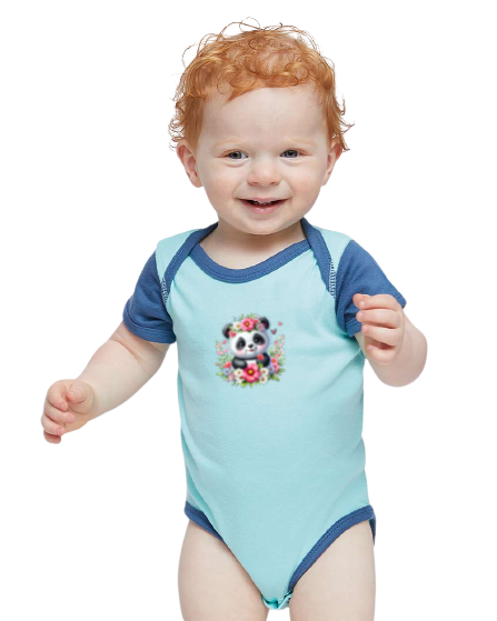 Infant Panda Pink Flower Baby Rib Bodysuit