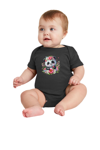 Infant Panda Pink Flower Baby Rib Bodysuit