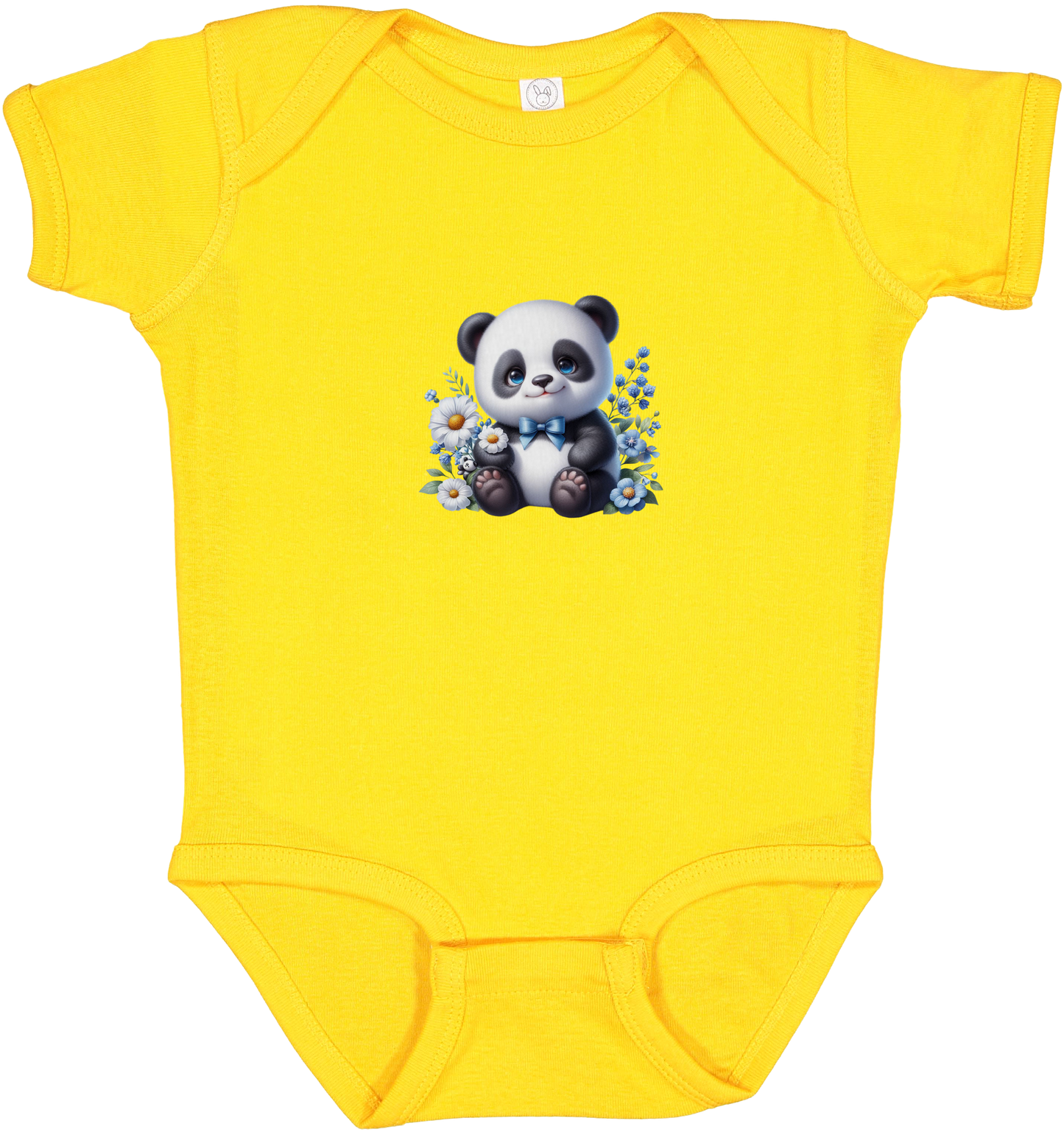 Infant Panda Blue Flower Baby Rib Bodysuit