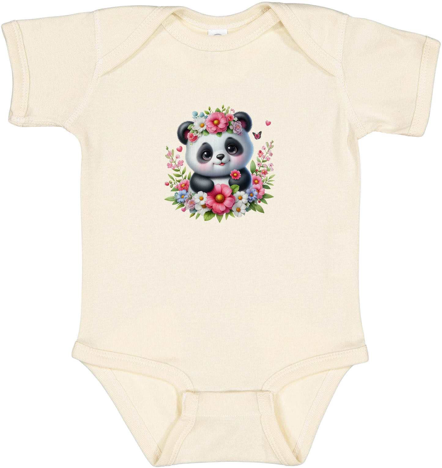 Infant Panda Pink Flower Baby Rib Bodysuit