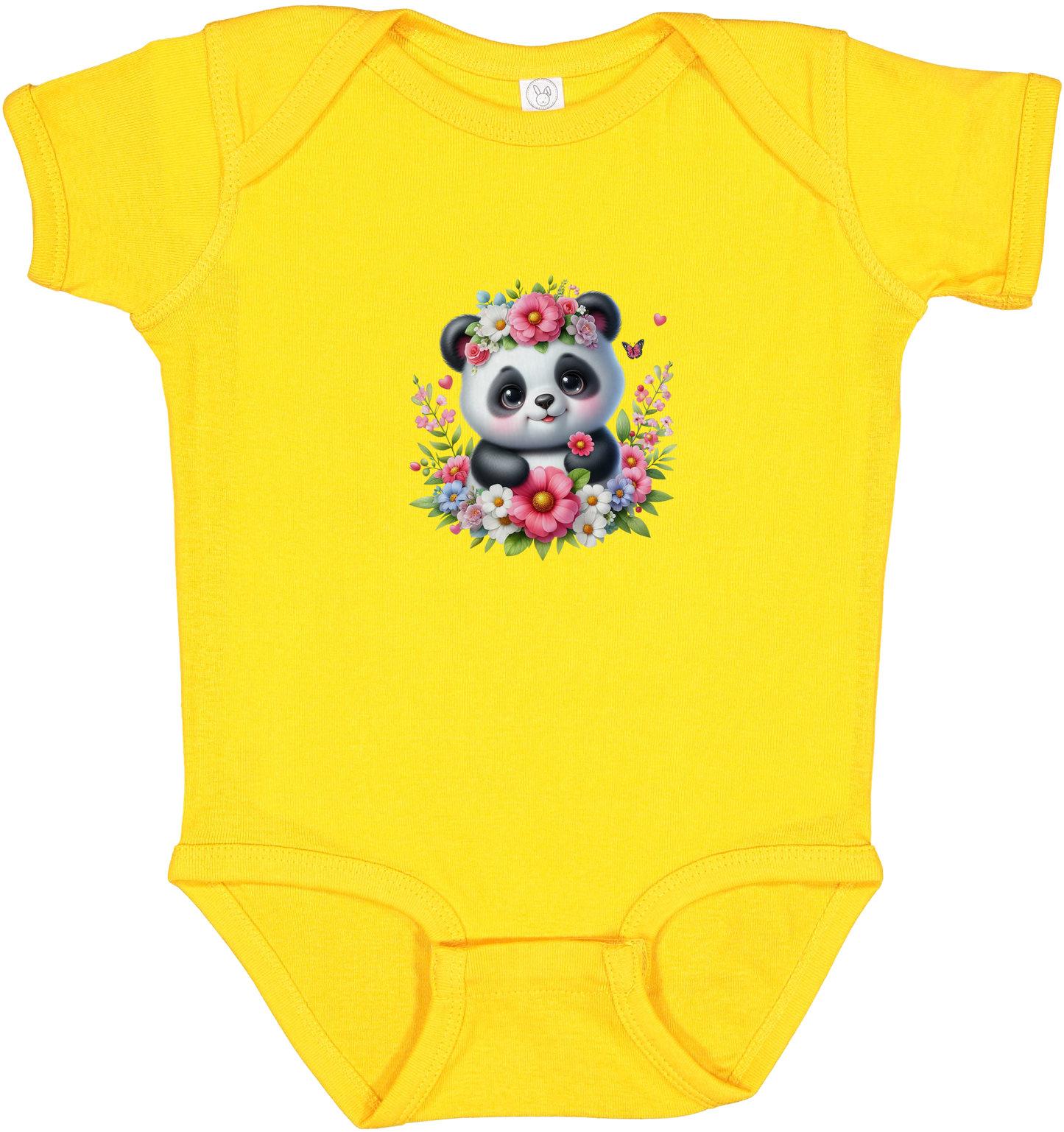 Infant Panda Pink Flower Baby Rib Bodysuit