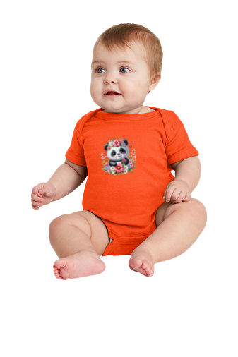 Infant Panda Pink Flower Baby Rib Bodysuit