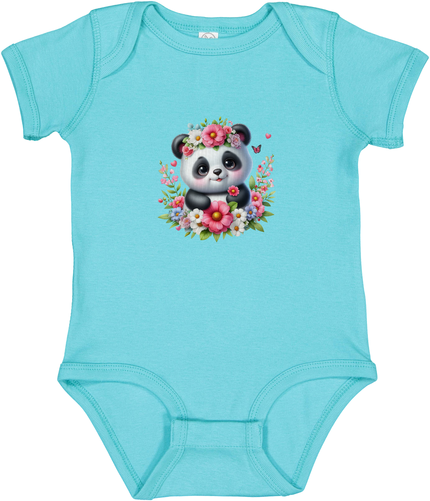 Infant Panda Pink Flower Baby Rib Bodysuit