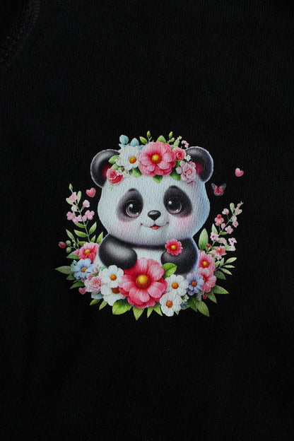 Infant Panda Pink Flower Baby Rib Bodysuit
