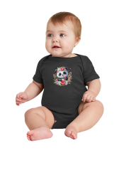 Infant Panda Pink Flower Baby Rib Bodysuit