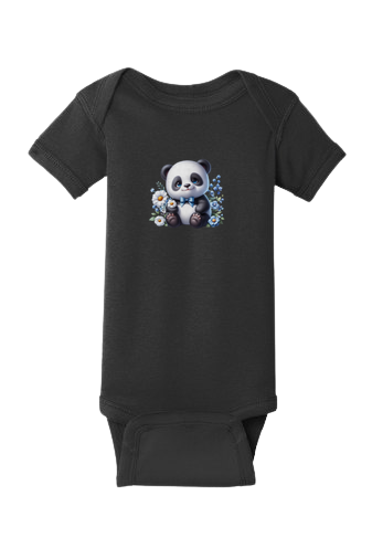 Infant Panda Blue Flower Baby Rib Bodysuit