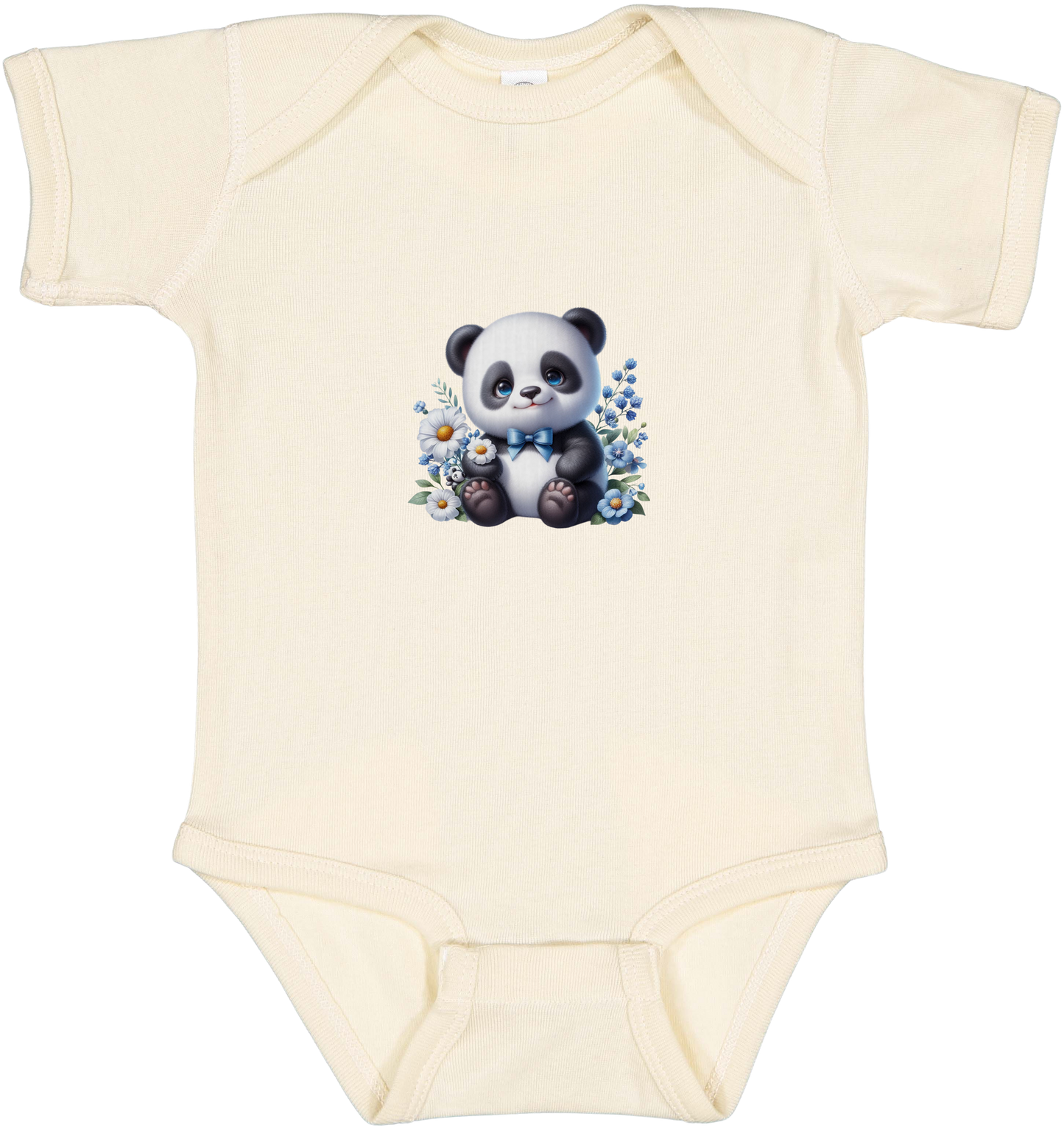 Infant Panda Blue Flower Baby Rib Bodysuit