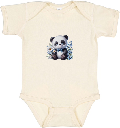 Infant Panda Blue Flower Baby Rib Bodysuit