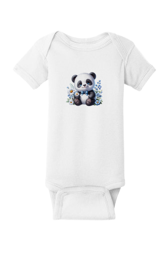 Infant Panda Blue Flower Baby Rib Bodysuit