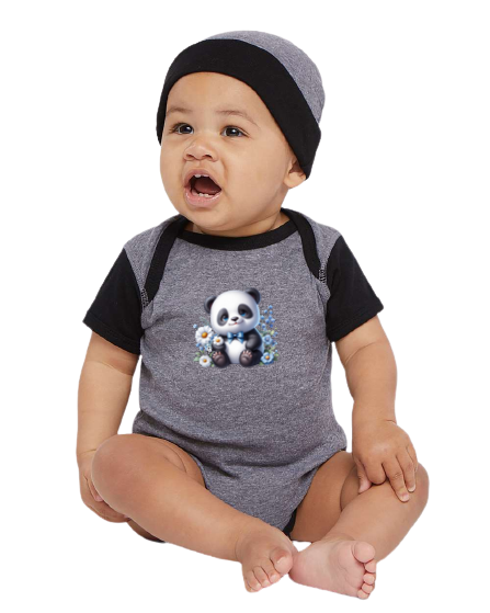 Infant Panda Blue Flower Baby Rib Bodysuit