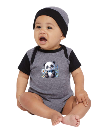 Infant Panda Blue Flower Baby Rib Bodysuit