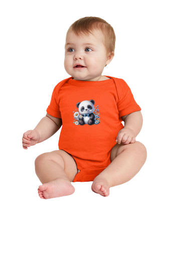 Infant Panda Blue Flower Baby Rib Bodysuit