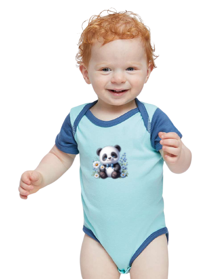 Infant Panda Blue Flower Baby Rib Bodysuit