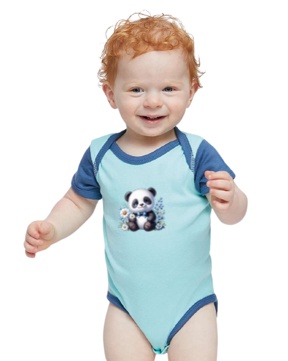 Infant Panda Blue Flower Baby Rib Bodysuit