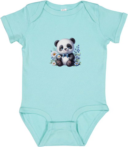 Infant Panda Blue Flower Baby Rib Bodysuit