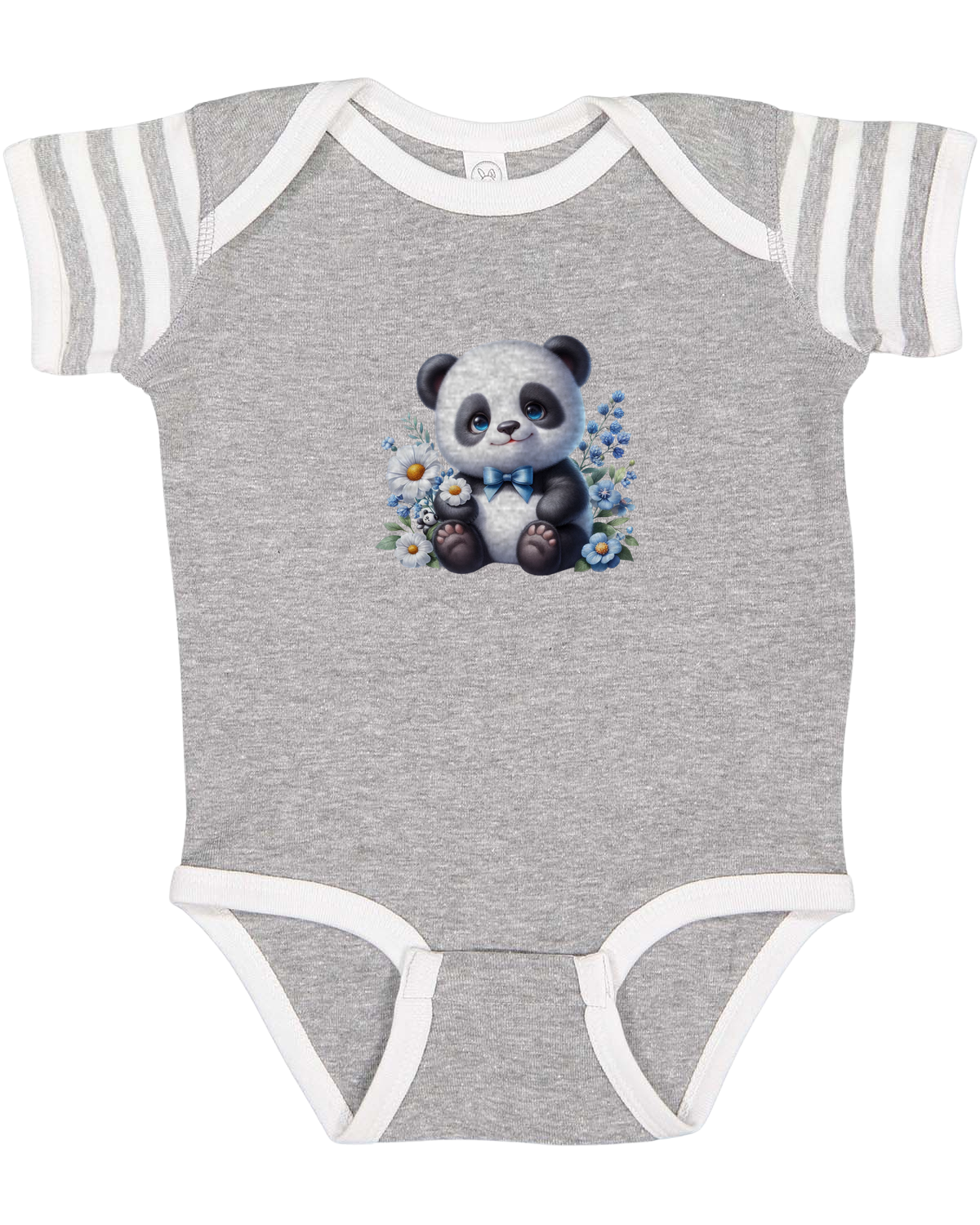 Infant Panda Blue Flower Baby Rib Bodysuit