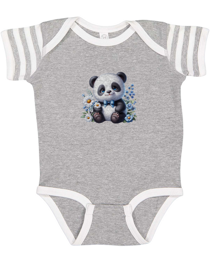 Infant Panda Blue Flower Baby Rib Bodysuit