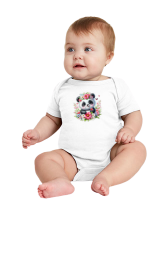 Infant Panda Pink Flower Baby Rib Bodysuit