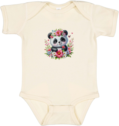 Infant Panda Pink Flower Baby Rib Bodysuit