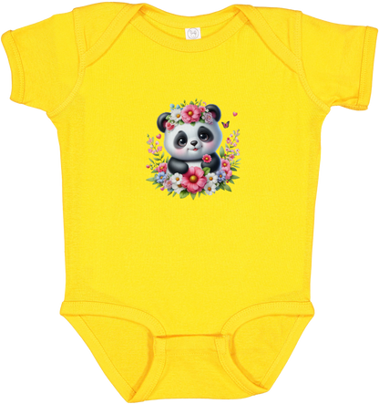 Infant Panda Pink Flower Baby Rib Bodysuit
