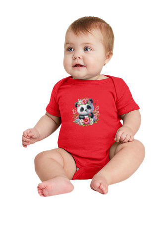 Infant Panda Pink Flower Baby Rib Bodysuit